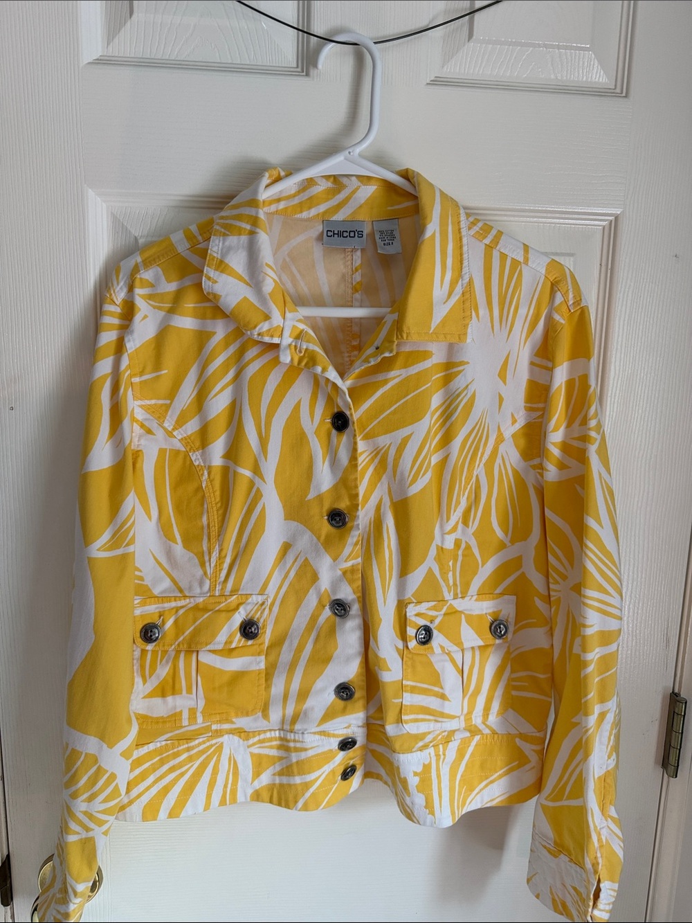 Chico's Yellow and White Printed Button-Front Jacket